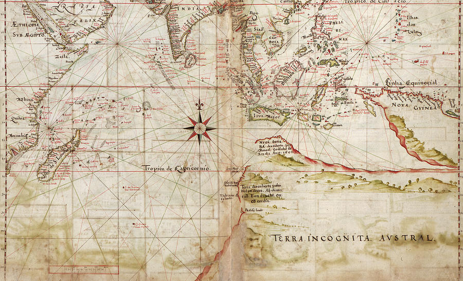 Navigational Map of the Indian Ocean - 1630 Painting by Unknown - Fine ...