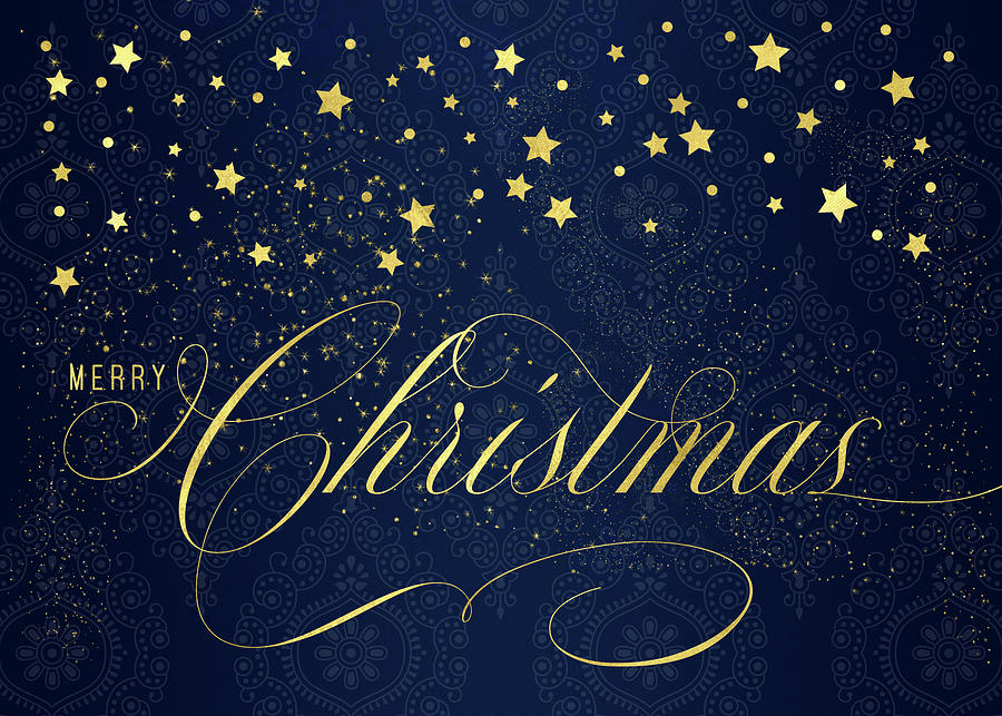 Navy and Gold Merry Christmas Typography Digital Art by Doreen Erhardt