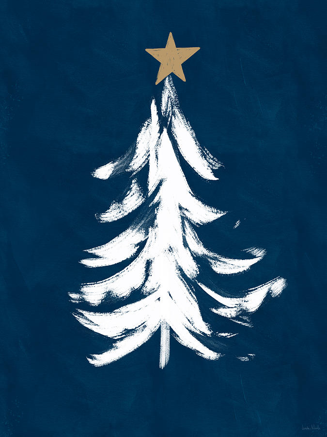 Navy and White Christmas Tree 1- Art by Linda Woods Mixed Media by Linda Woods