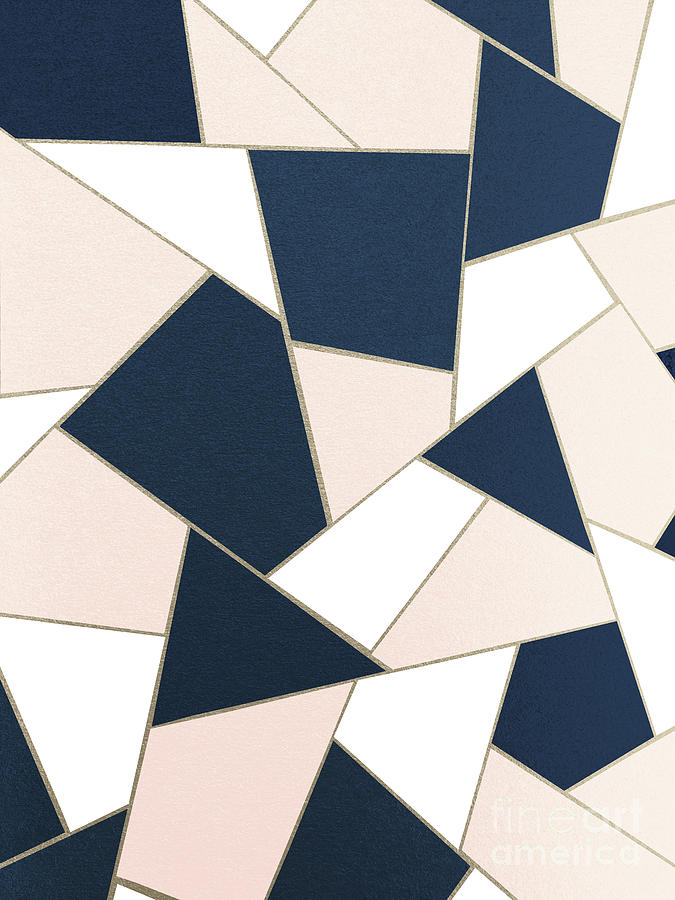 Abstract Digital Art - Navy Blue Blush White Gold Geometric Glam #1 #geo #decor #art  by Anitas and Bellas Art