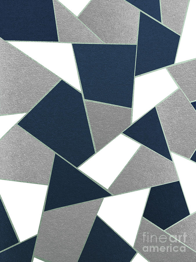 Navy Blue Gray White Mint Geometric Glam #1 #geo #decor #art Mixed Media by Anitas and Bellas Art