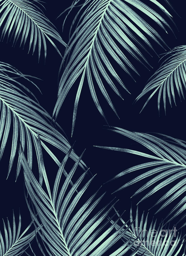 Nature Mixed Media - Navy Blue Palm Leaves Dream #1 #tropical #decor #art by Anitas and Bellas Art
