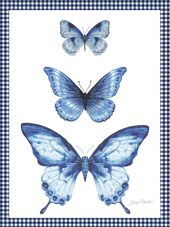 Navy Butterfly Trio Painting by Jean Plout