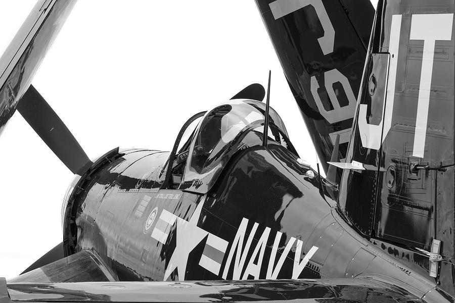 Navy Corsair in Black and White Photograph by Chris Buff