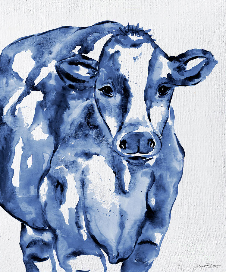 Navy Cow Painting by Jean Plout