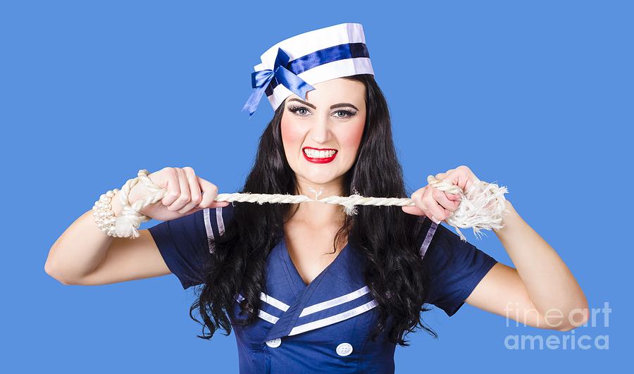 Navy pin up poster girl breaking rope Photograph by Jorgo Photography