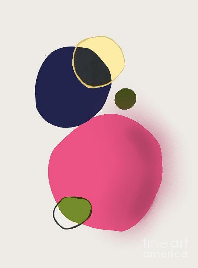 Abstract Painting - Navy Pink circles - modern abstract painting by Vesna Antic  by Vesna Antic