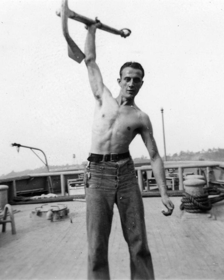 Navy Sailor Man Male Shirtless Holding Usn Ship Anchor S Ww Painting By Celestial Images