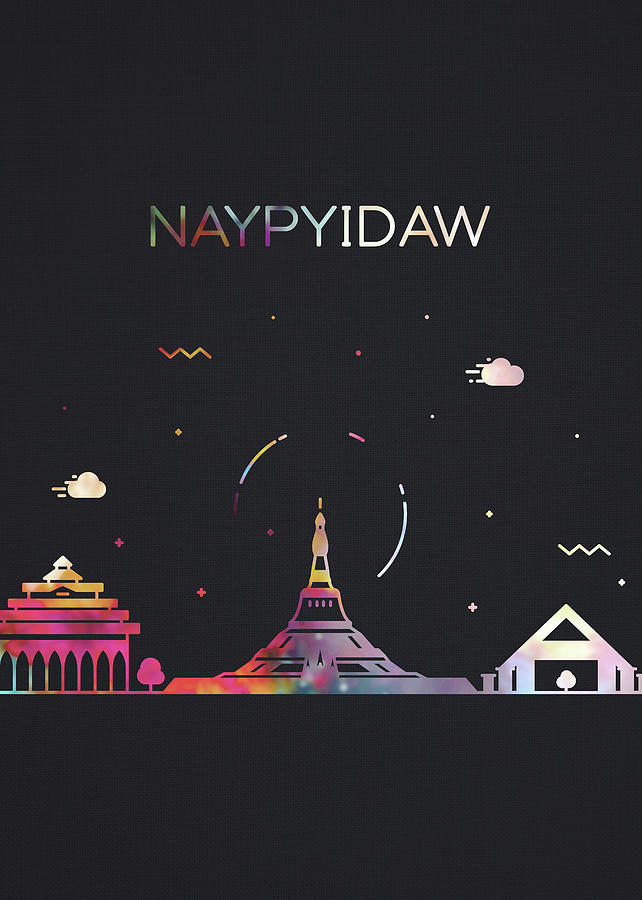 Naypyidaw City Skyline Whimsical Fun Tall Dark Series Mixed Media by ...