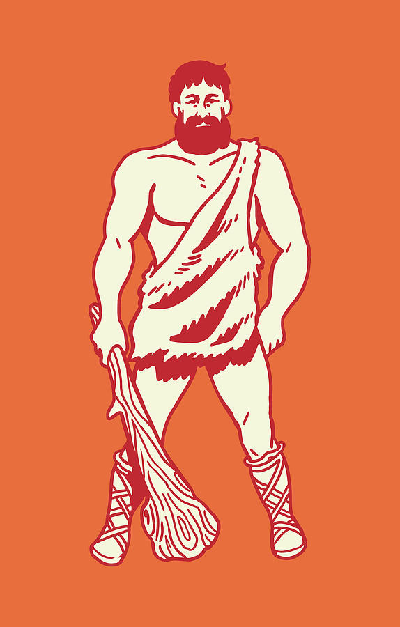 Vintage Drawing - Neanderthal Man with Club by CSA Images