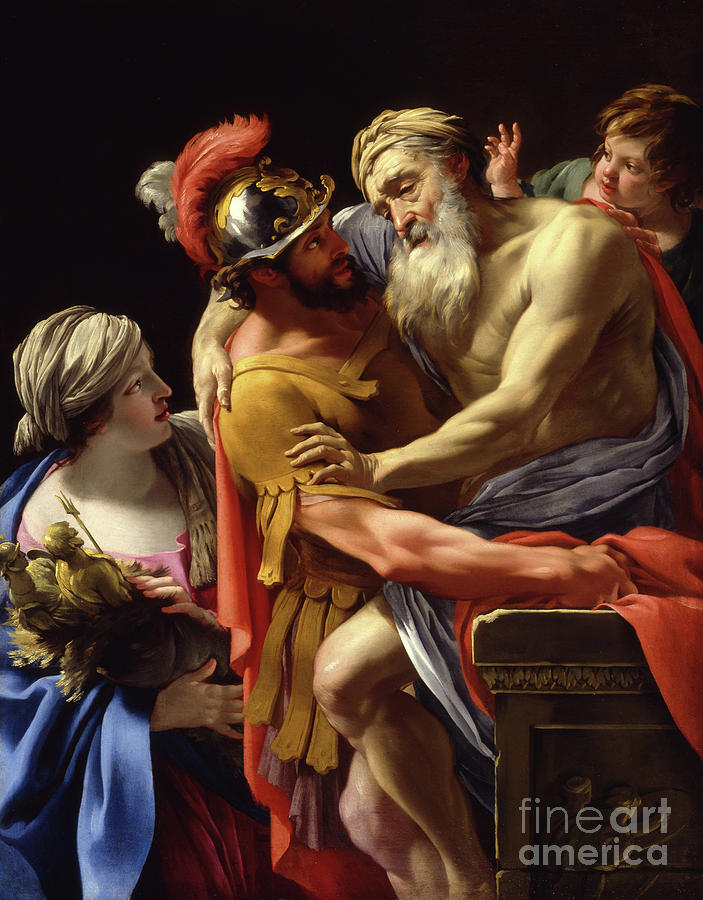 Æneas And His Father Fleeing Troy, C.1635 Painting by Simon Vouet