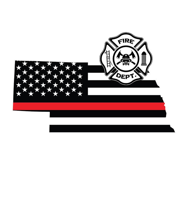 Nebraska Firefighter Shield Thin Red Line Flag Digital Art by The ...