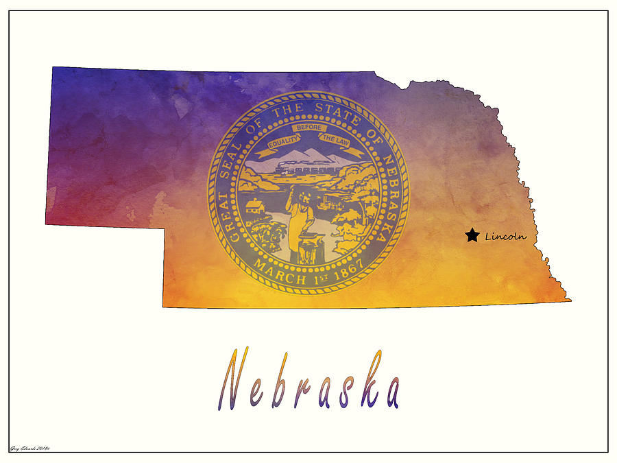Nebraska Watercolor Map Style 1 Painting by Greg Edwards