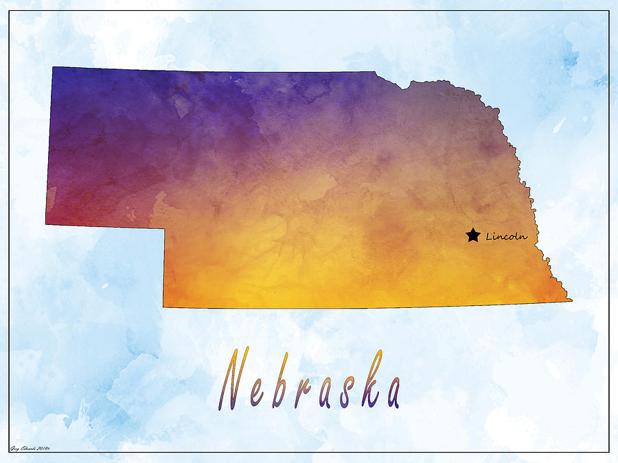 Nebraska Watercolor Map Style 5 Painting by Greg Edwards