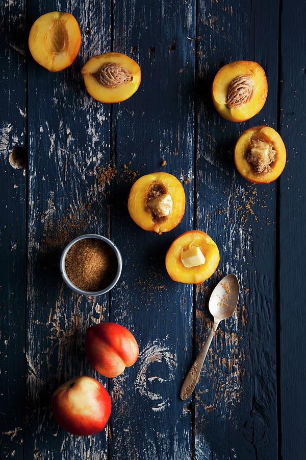 Nectarine Halves With Butter And Brown Sugar Photograph by Yellow Street Photos