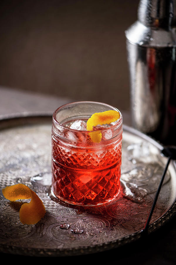 Negroni Cocktail vermouth, Gin And Campari With Orange Zest Photograph by Magdalena Hendey