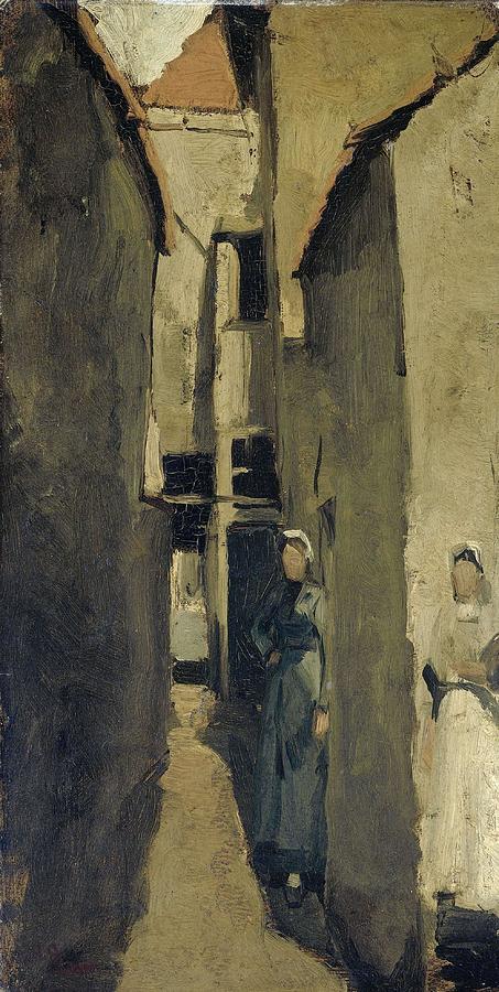 Neighborhood Street in The Hague or Scheveningen. Painting by George Hendrik Breitner -1857-1923- Neighborhood Street in The Hague or Scheveningen. Painting by George Hendrik Breitner -1857-1923-