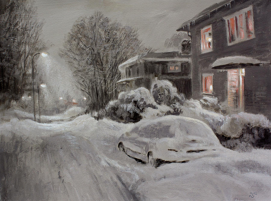 Neighbourhood in Winter Painting by Hans Egil Saele