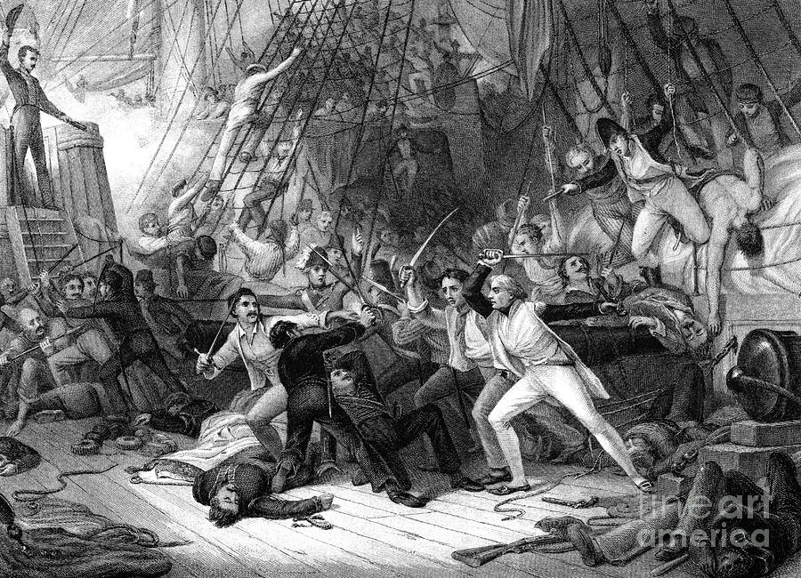 Black And White Drawing - Nelson Boarding The San Josef, Battle by Print Collector