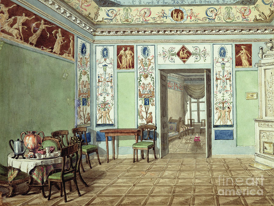Coffee Painting - Neo-classical Etruscan Breakfast Room, 1820 by Russian School