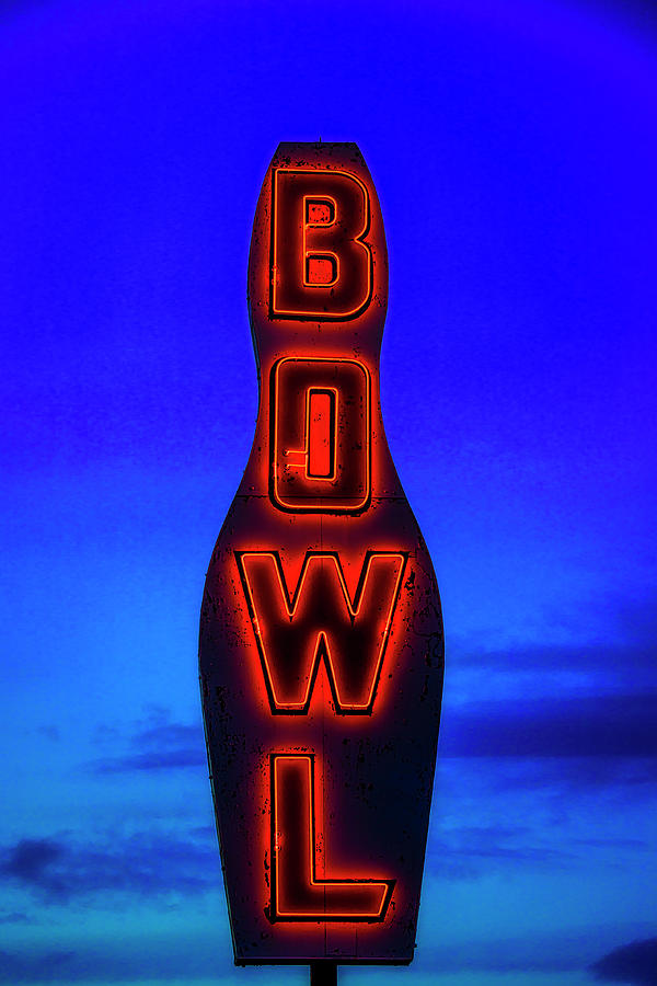 Neon Bowling Sign Photograph by Garry Gay