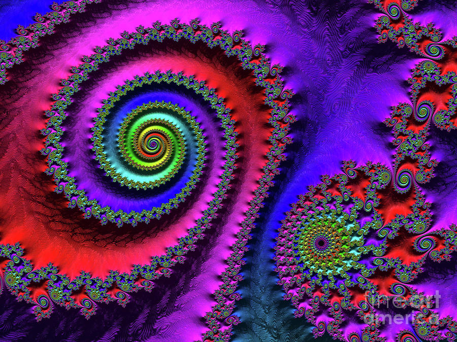 Abstract Digital Art - Neon Double Swirl by Elisabeth Lucas