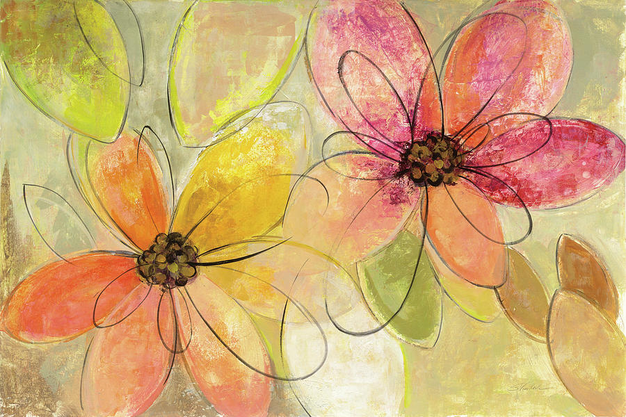 Abstract Painting - Neon Floral by Silvia Vassileva