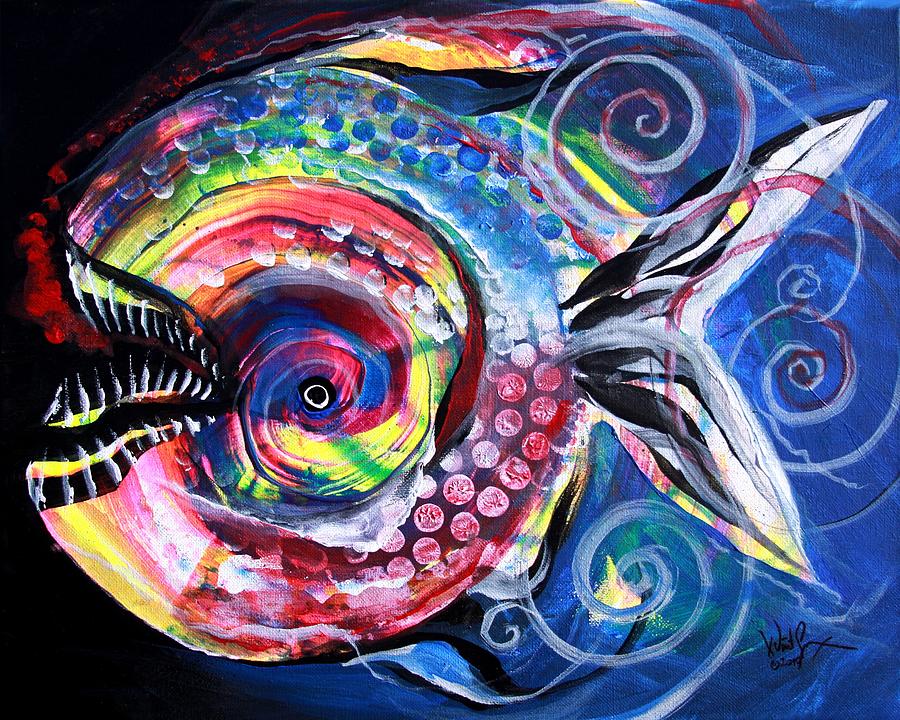 Neon Piranha Painting by J Vincent Scarpace