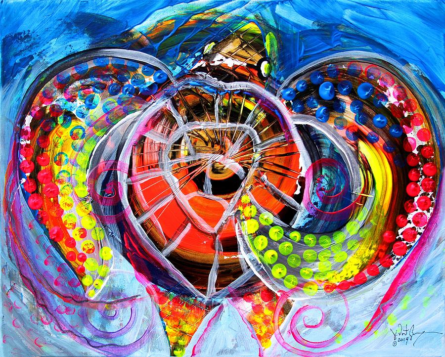 Neon Sea Turtle, Wake and Drag Painting by J Vincent Scarpace