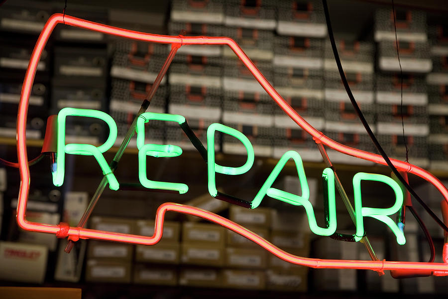 Neon Shoe Repair Sign Photograph by Frederick Bass