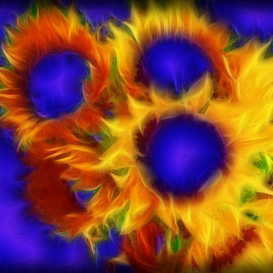 Neon Sunflowers Digital Art by Cindy Boyd