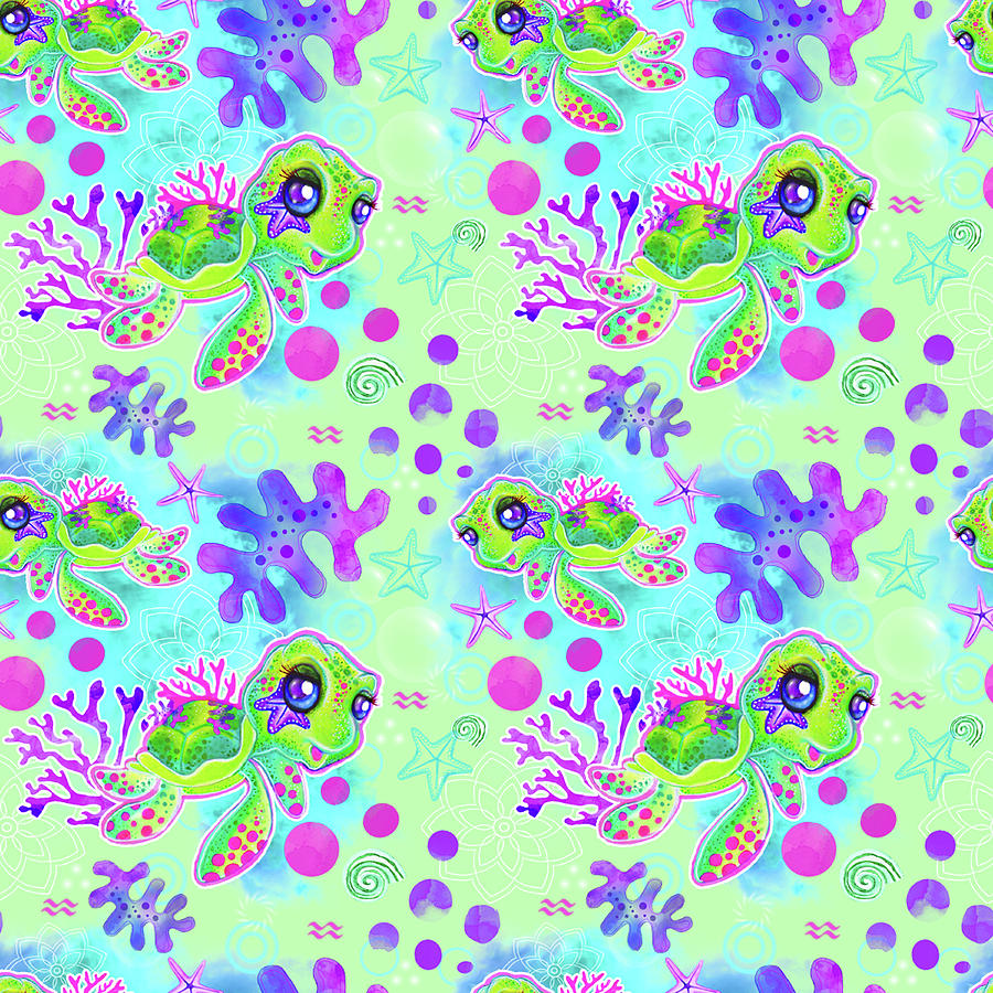 Pattern Mixed Media - Neon Turtle Pattern by Sheena Pike Art And Illustration