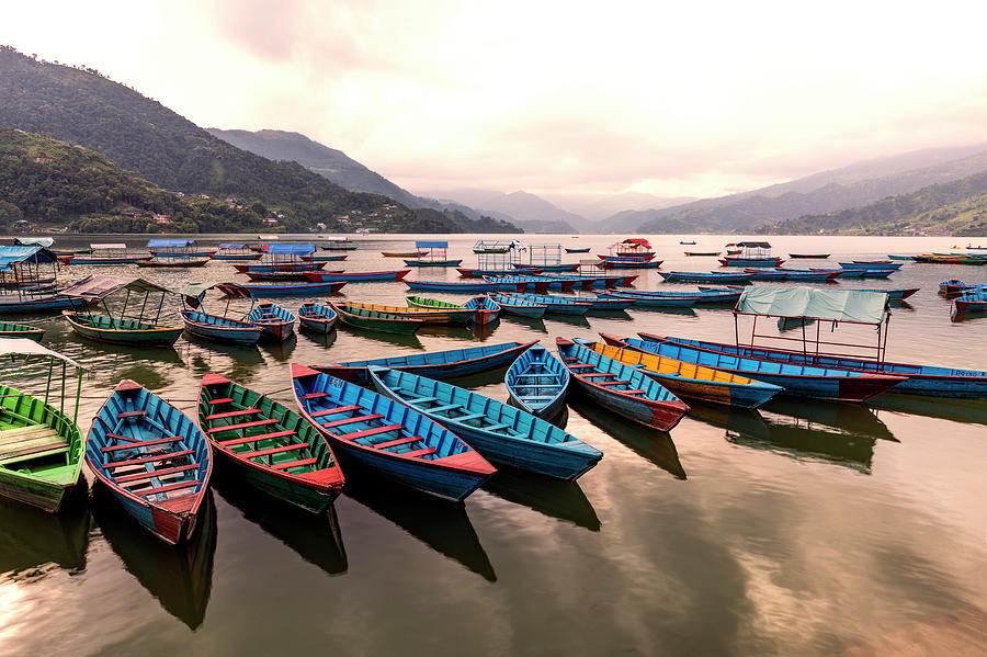 Nepal Wooden Boats In Phewa Lake Pokhara Nepal Photograph by Joseph ...