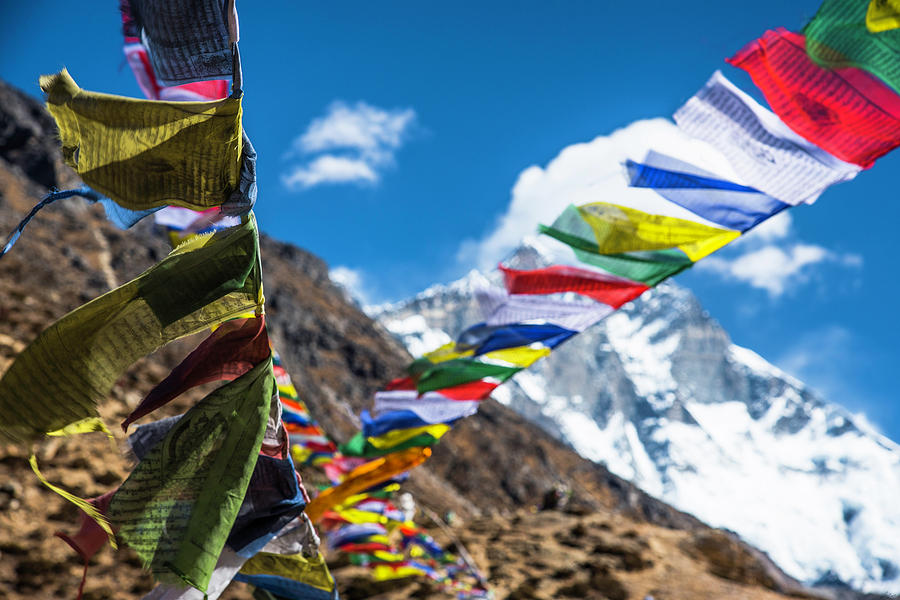 Nepalese Prayer Flags By Everest Photograph by Owen Weber