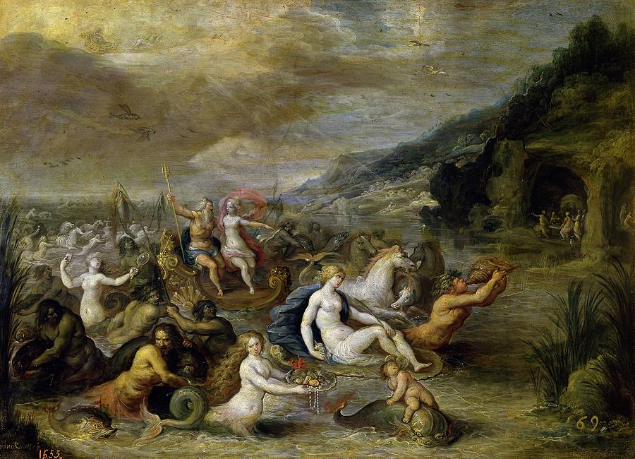 Neptune and Amphitrite, Early 17th century, Flemish School, Oil on copper, ... Painting by Frans Francken II the Younger -1581-1642-