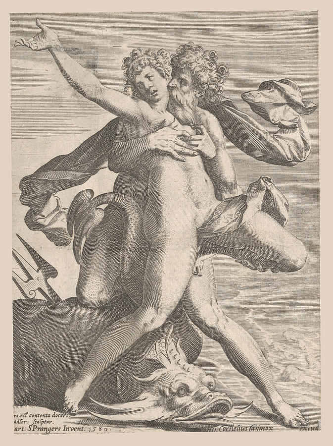 Neptune and Caenis Drawing by Johann Sadeler I