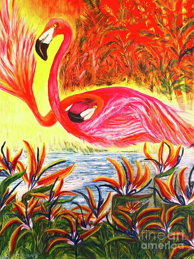 Nesting Flamingo Painting by Michael Silbaugh