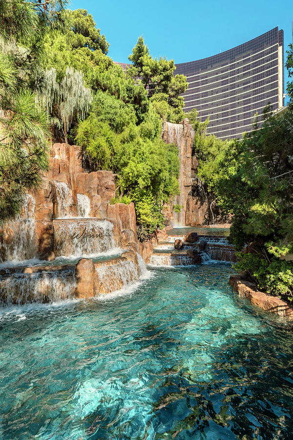 Architecture Digital Art - Nevada, Las Vegas, Waterfall Fountain At Wynn, Hotel, Casino & Resort by Claudia Uripos