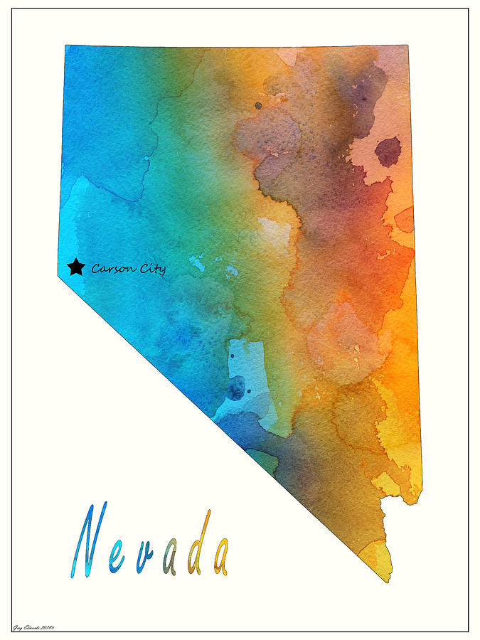 Nevada Watercolor Map Style 3 Painting by Greg Edwards