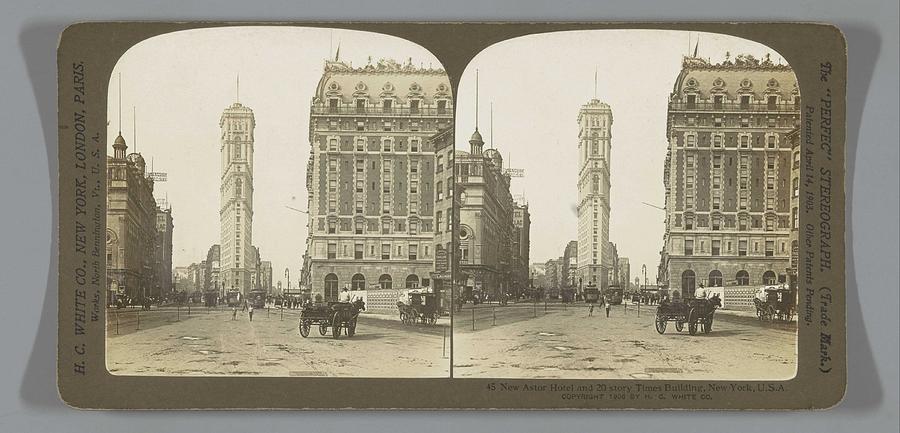 New Astor Hotel and 20 story Times Building, New York, U.S.A., H.C. White and Co., 1906 Painting by MotionAge Designs