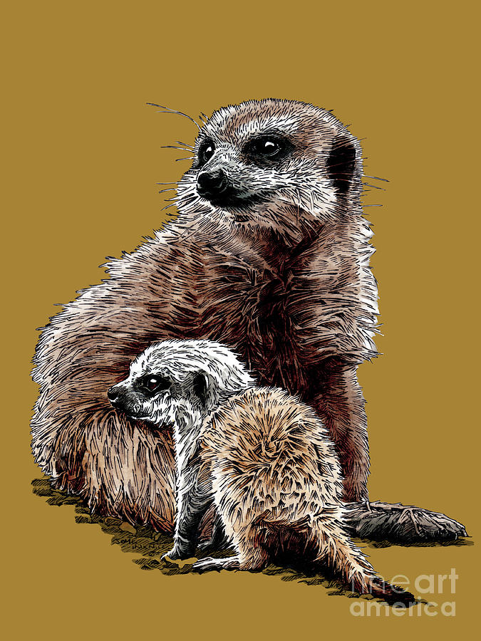 Animal Painting - New Baby Meerkats On Golden Yellow, 2020 by Mike Davis