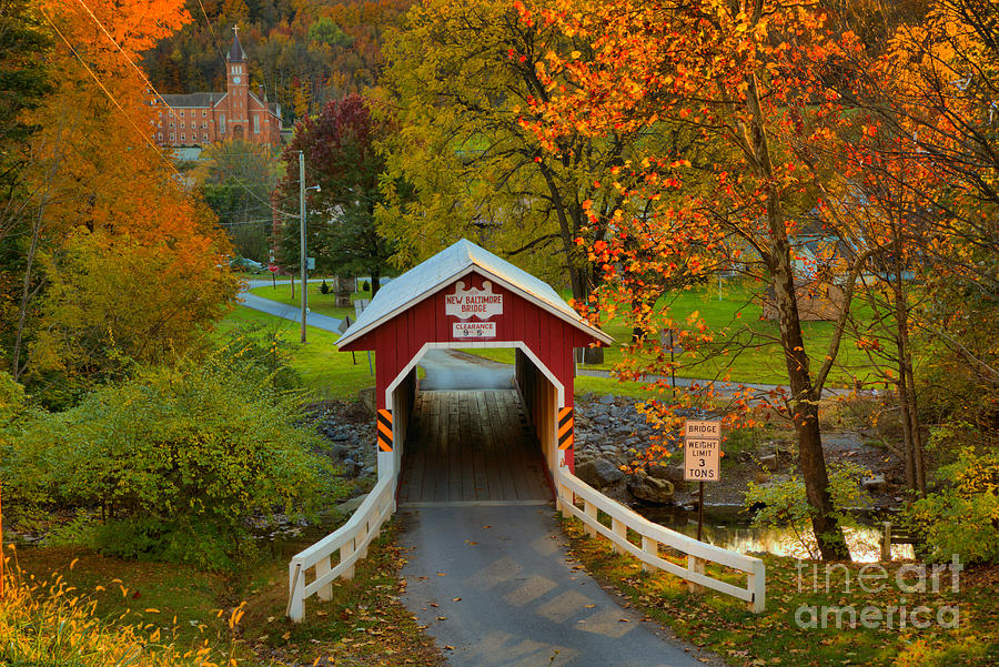 New Baltimore Covered Bridge Fall Crossing Photograph by Adam Jewell