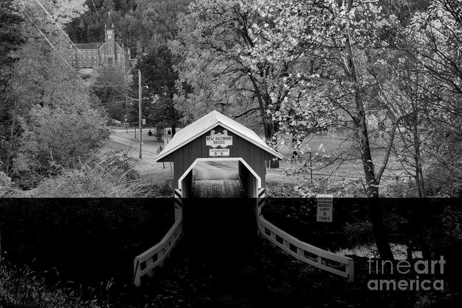 New Baltimore Covered Bridge Fall Crossing Black And White Photograph by Adam Jewell