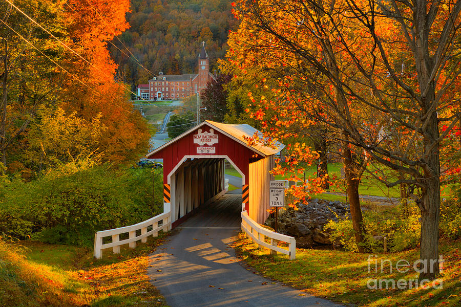 New Baltimore Covered Bridge Fall Landscape Photograph by Adam Jewell