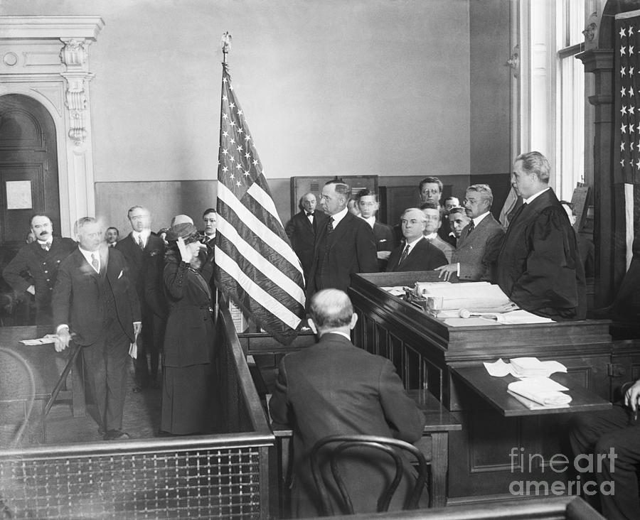 New Citizens Pledge On Flag In Courtroom Photograph by Bettmann
