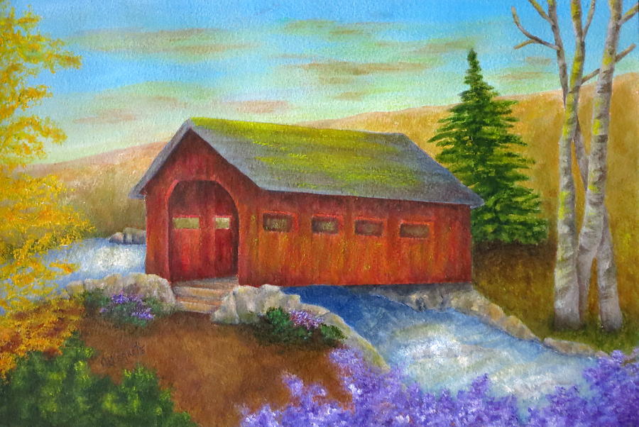 New England Covered Bridge Painting by Pamela Allegretto
