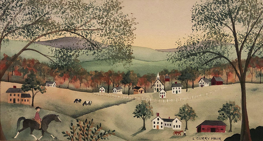 New England Fall Village Painting by Lisa Curry Mair