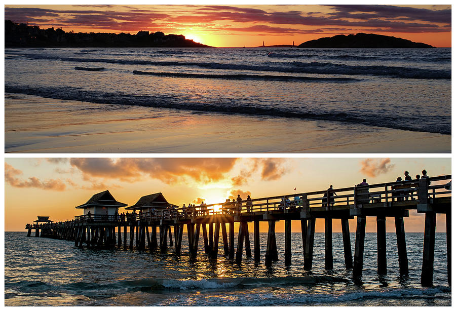 New England meets Florida Good Harbor Beach Naples Pier Golden Sun Photograph by Toby McGuire