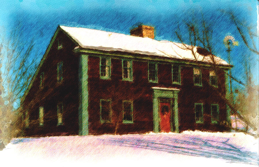 New England Salt Box In Winter Digital Art