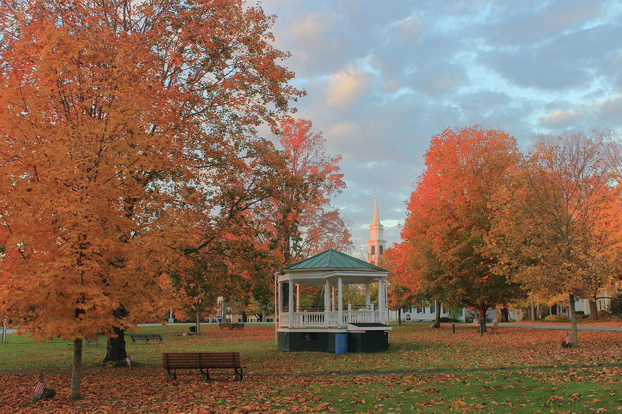 New England Town Common Autumn Morning Photograph by John Burk
